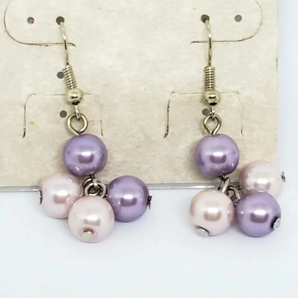 Eclipse Hint of Pink and Hint of Purple Four Pearl Dangle Earrings